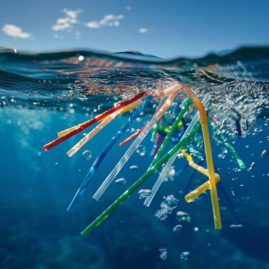 Plastic straws floating in ocean