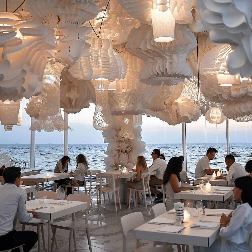 Luxury paper ceiling mediterranean ocean front dining